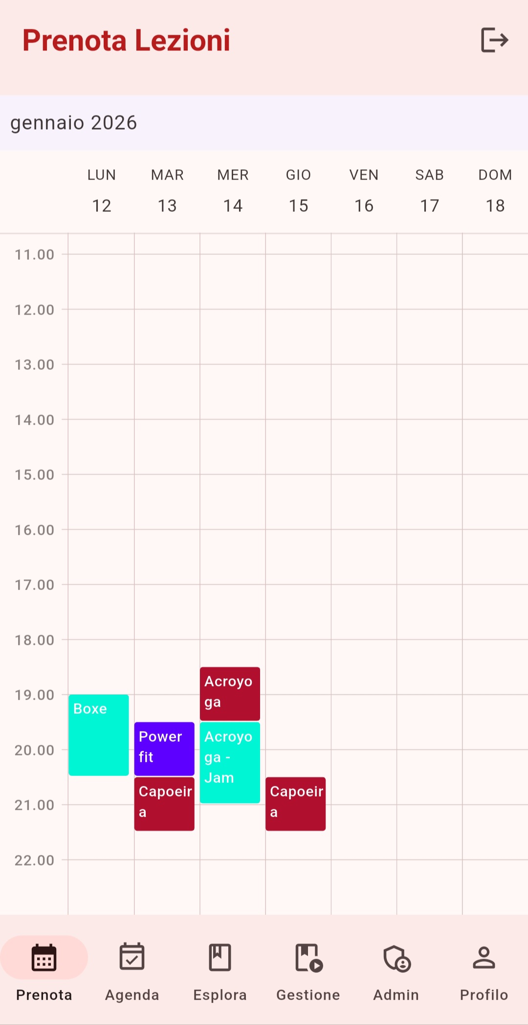 Lessons booking screen